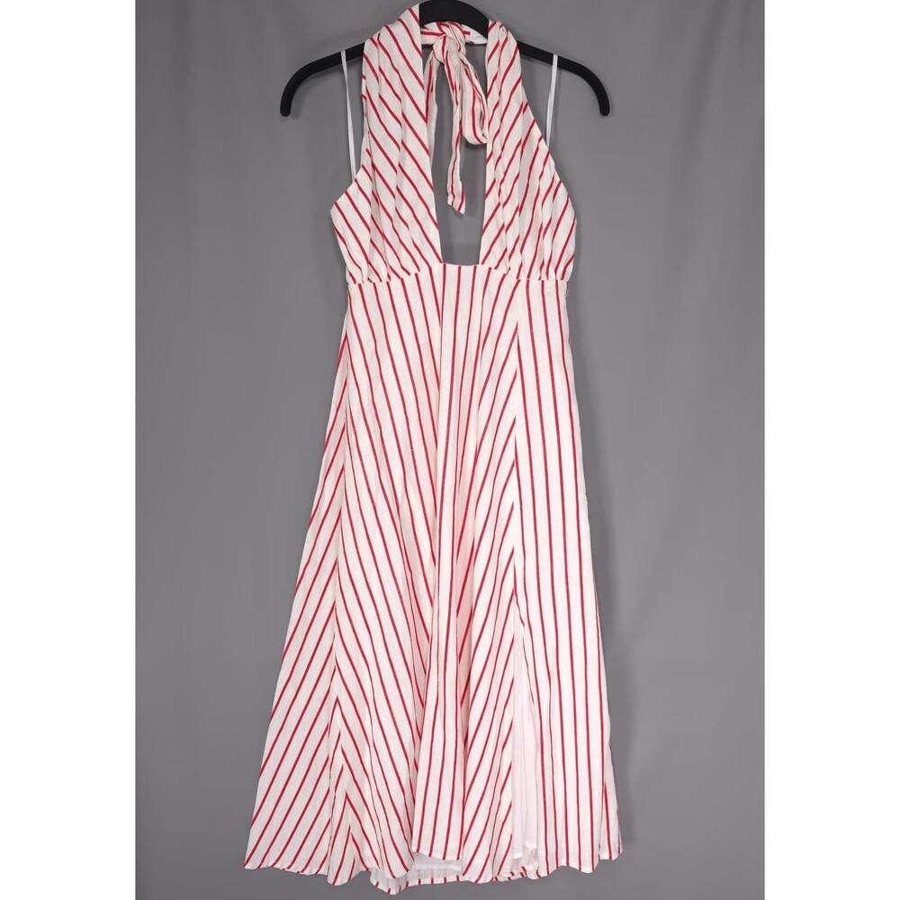 LULUS Women's New Cutout Halter Midi Dress SMALL Striped Linen Blend Summer‎